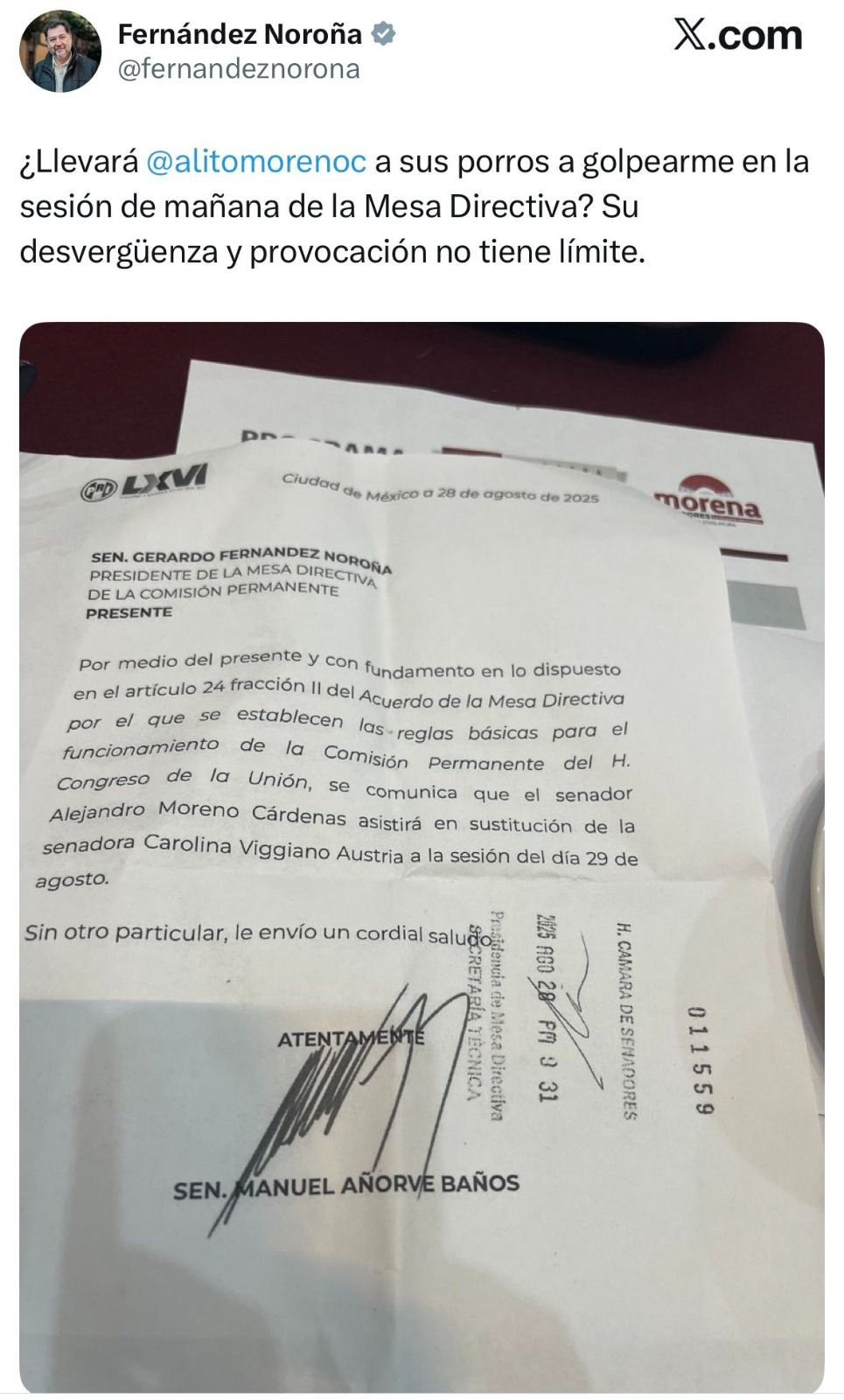 Acudirá 'Alito' Moreno a sesión extraordinaria convocada por Noroña