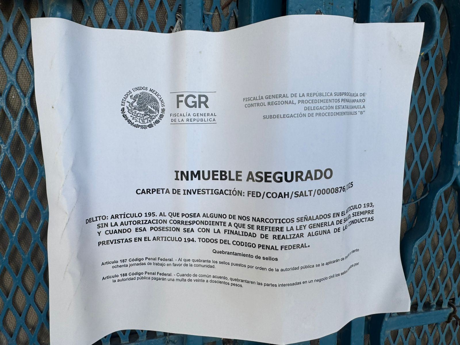 Aseguran vivienda en Urbivilla, Ramos Arizpe por venta de droga