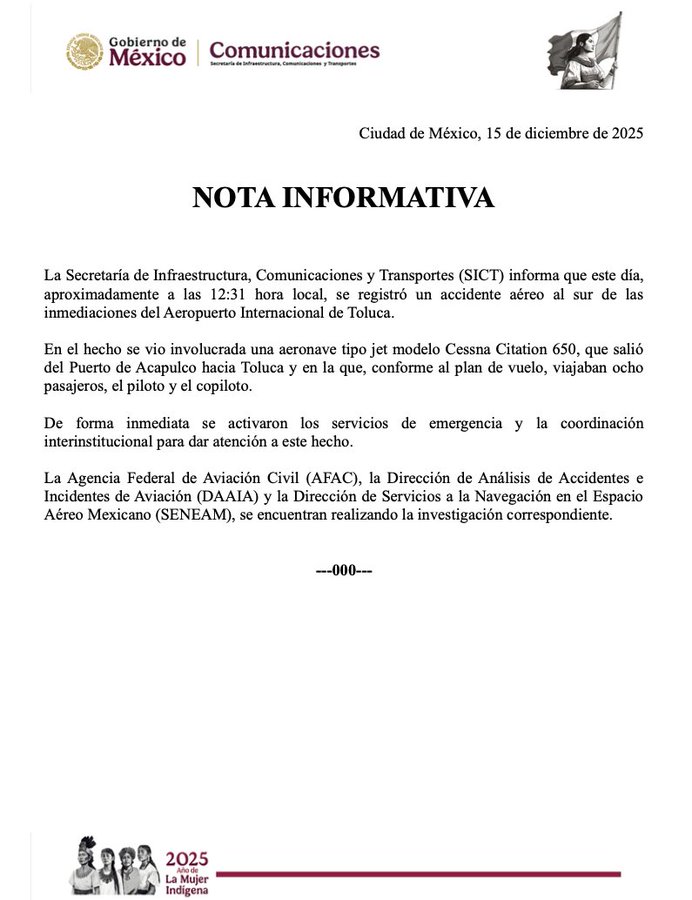 Desplome de avioneta privada genera movilización en Toluca.png