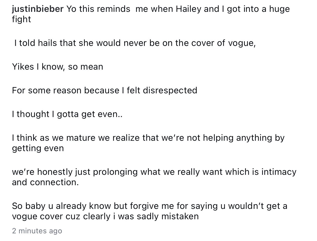 Elimina Justin Bieber polémico mensaje hacia su esposa Hailey