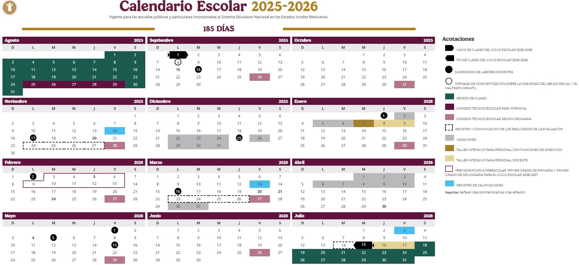 Estos son los días sin clases del ciclo escolar 2025-26