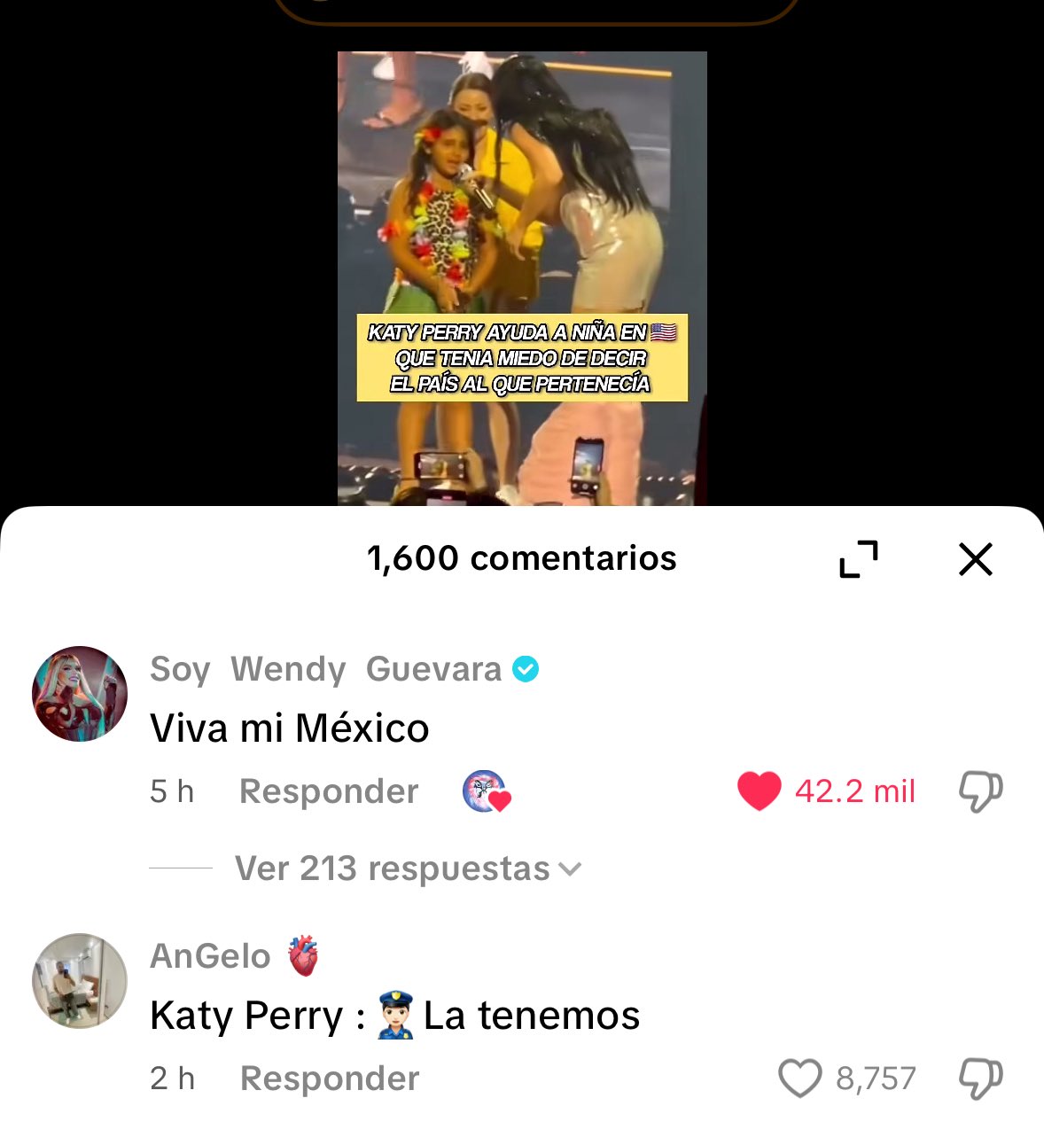 Katy Perry apoya a niña mexicana durante concierto en California