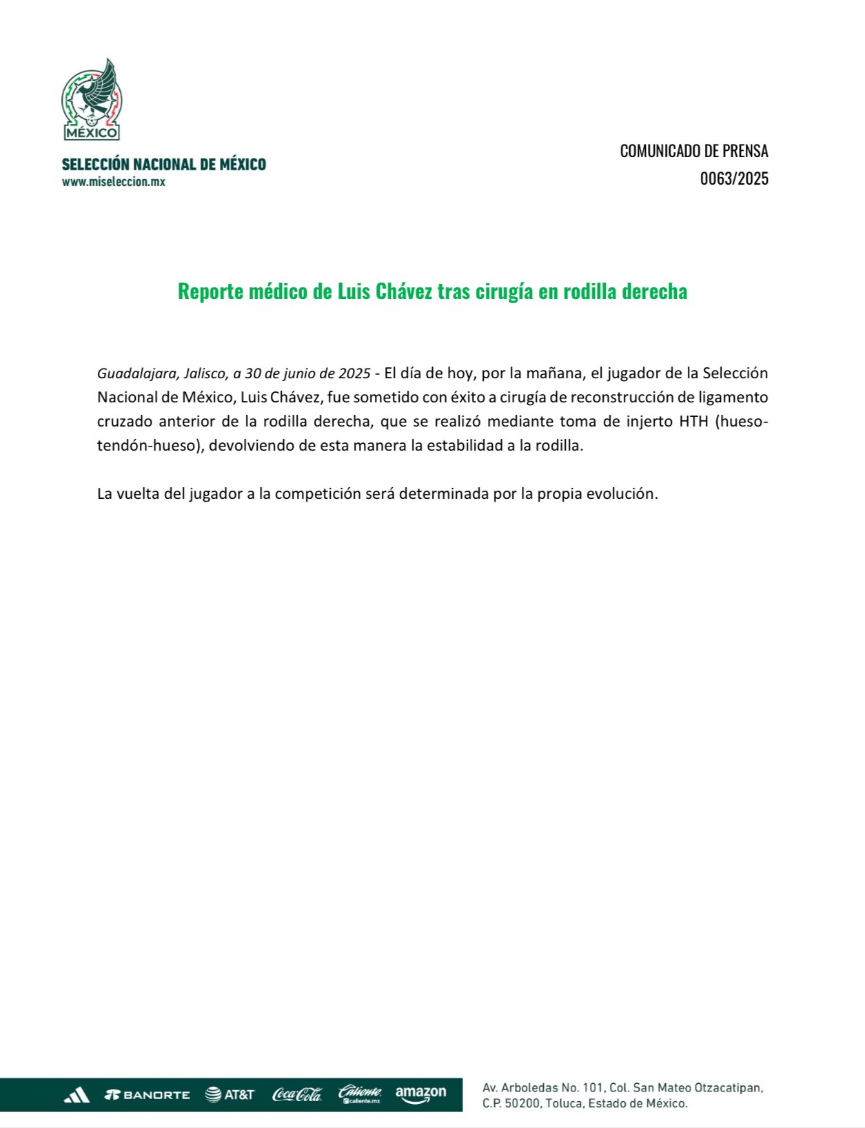 Luis Chávez libra con éxito cirugía de rodilla