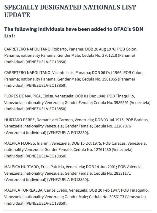 OFAC EUA sanciona a familiares de esposa de Maduro por narcorrupción.jfif