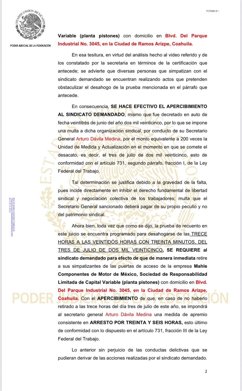 Ordena jueza levantar bloqueo en Mahle y sanciona a sindicato CTM