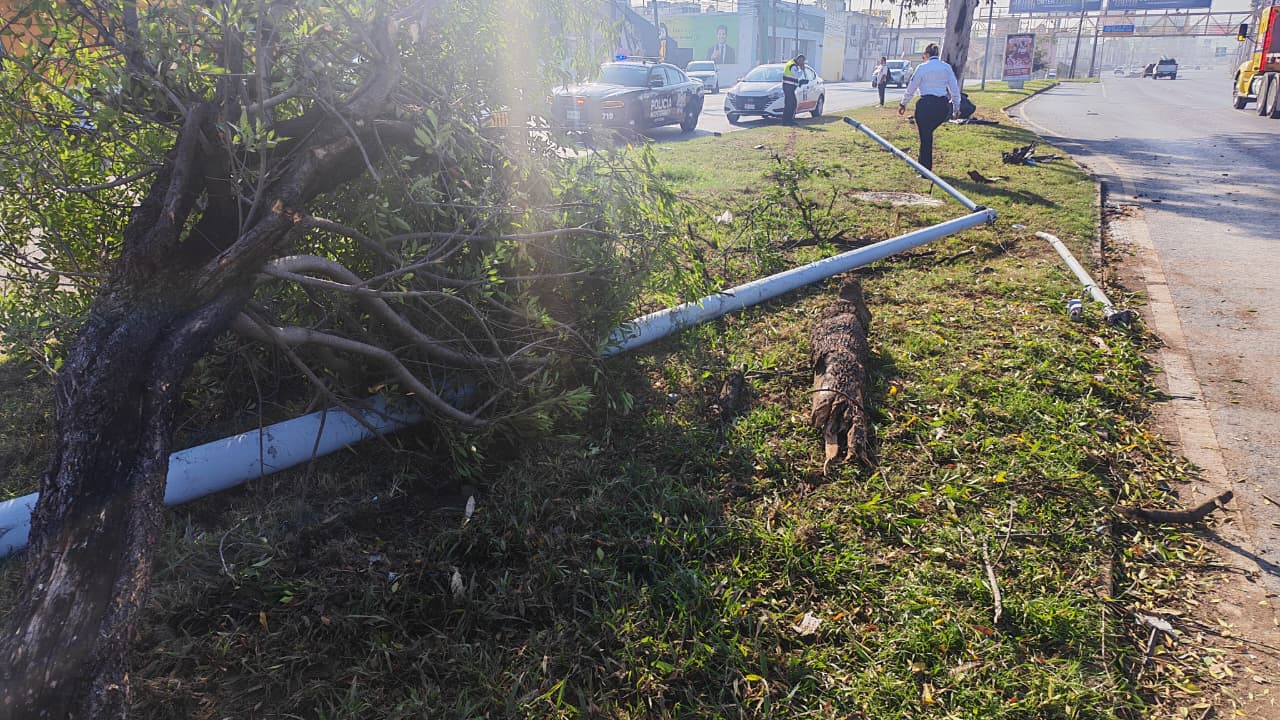 Pareja ilesa tras volcarse sobre camellón de avenida Revolución.jpg