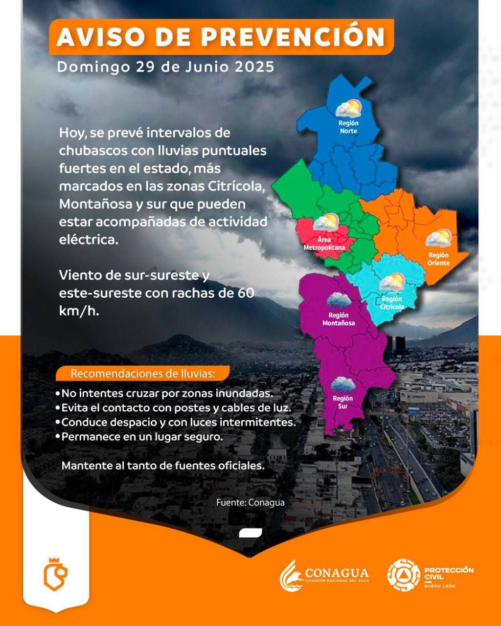 Pronostican lluvia en zona citrícola en NL por tormenta 'Barry'