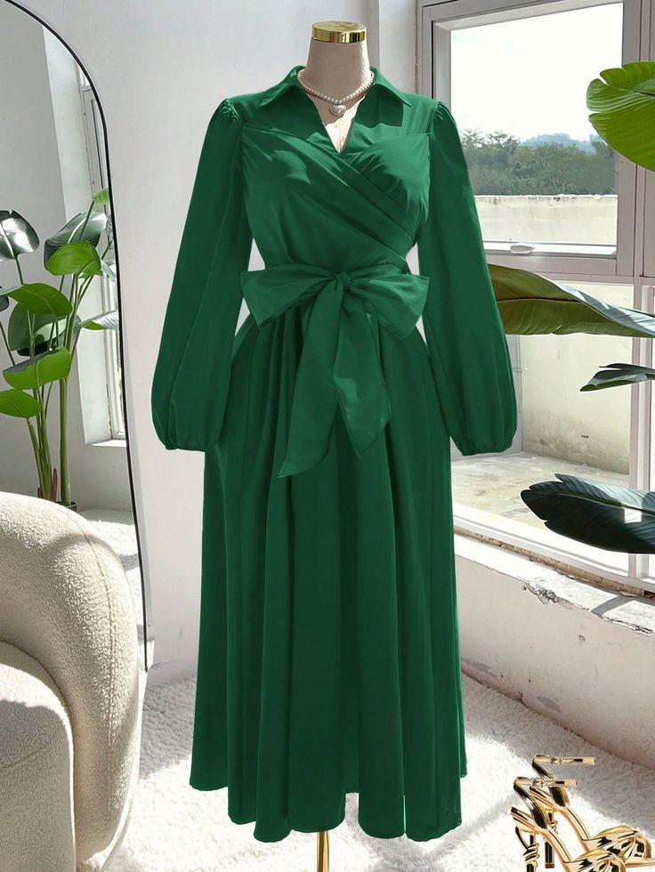 Vestido elegante de talla grande para mujer con diseño de lazo cruzado, para usar en fiestas de Navidad, de manga larga para la ropa de Año Nuevo.jpg