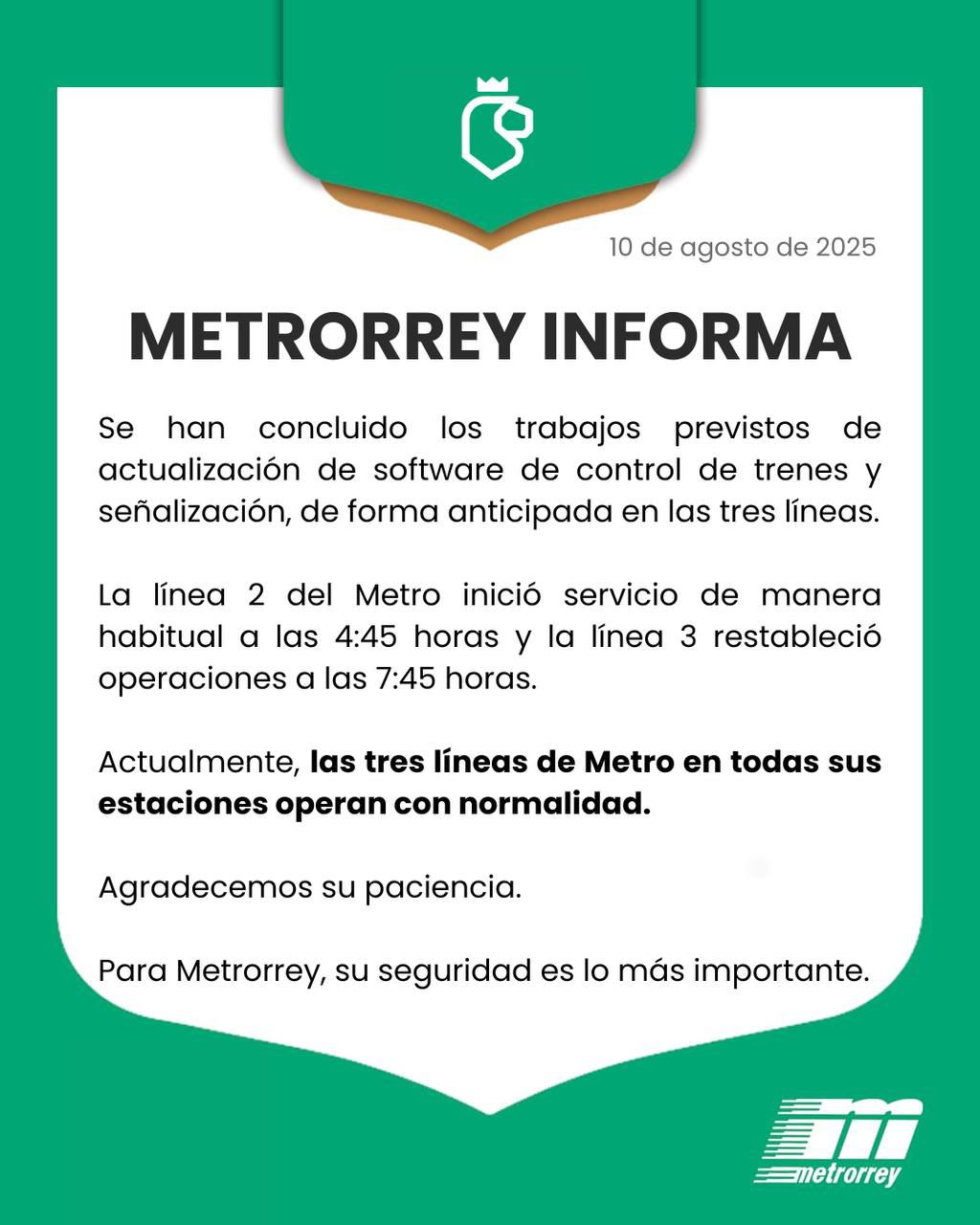 Ya operan con normalidad las tres líneas del Metro
