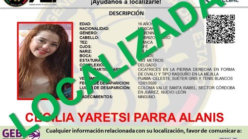 Localizan a menor reportada como desaparecida en Juárez