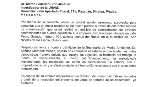  Pide NL a experto de UNAM estudio de emisiones de Zinc Nacional