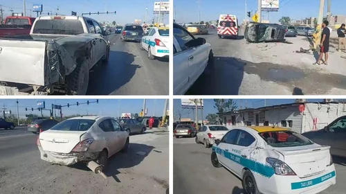 Chocan seis vehículos en libramiento Matamoros Monterrey