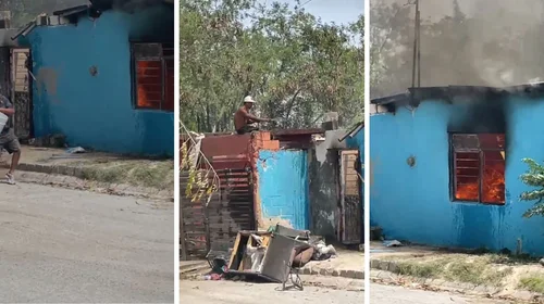 Vecinos intentan apagar incendio con cubetas en colonia Vaquerías