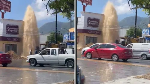 Mega fuga de agua potable sobre Eloy Cavazos, Guadalupe