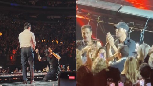 Enrique Iglesias se arrodilla ante 'Checo' Pérez en concierto