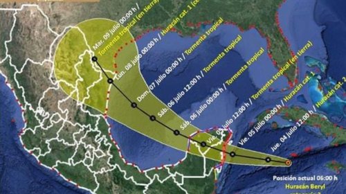 Prevén que Beryl ingrese a México como huracán categoría 1
