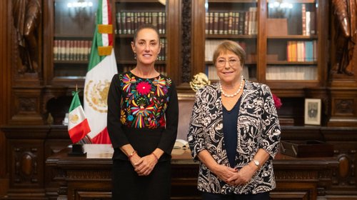Claudia Sheinbaum recibe a Michelle Bachelet en Palacio Nacional
