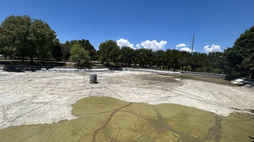 Vacían lago del Bosque Urbano para retirar algas y limpiar