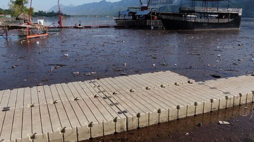 Abunda basura en presa La Boca por escurrimientos