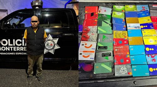Cae taxista con 57 tarjetas bancarias en Monterrey