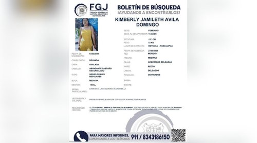 Buscan a Kimberly, adolescente desaparecida en Tamaulipas