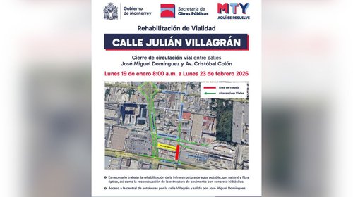 Restringirán vialidad en Julián Villagrán por obras en Monterrey
