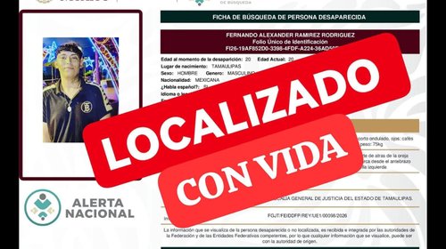 Localizan con vida a joven desaparecido en Reynosa