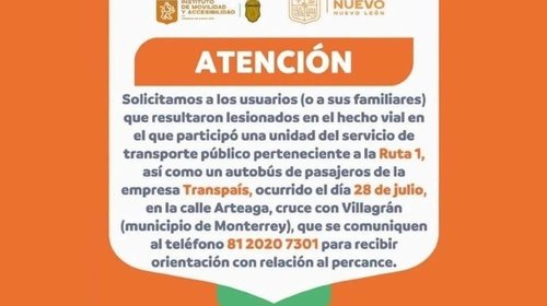 Orientan a lesionados por choque de autobuses en Monterrey