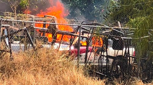 Se incendia zacatal en el Campo de Tiro de la Guardia Estatal