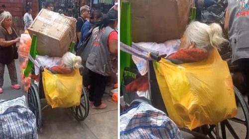 Abuelita en silla de ruedas sufre al ser usada como carrito