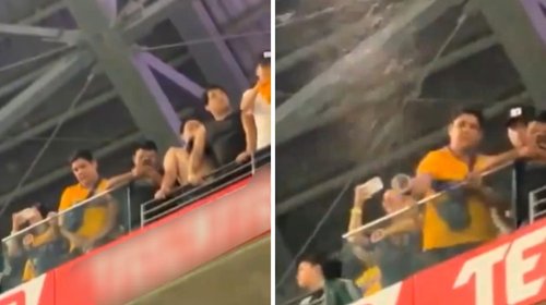 Aficionado de Tigres lanza orines a Rayados en el estadio