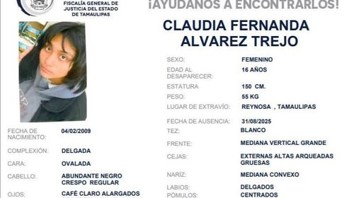 Activan Alerta Amber por desaparición de menor en Reynosa