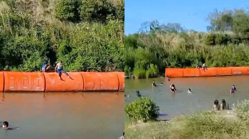 Captan familias divirtiéndose con boyas fronterizas en Río Bravo