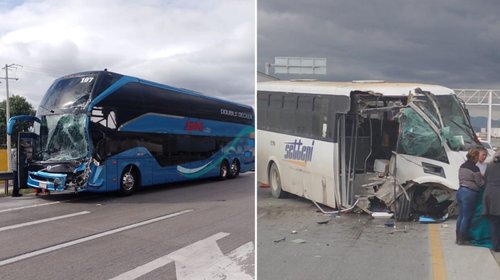 Chocan camión de pasajeros y de personal en Galeana