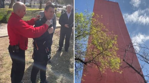 Desciende Colosio en rappel de la Torre del Comercio