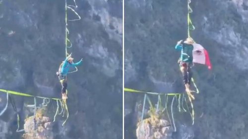 Se para sobre cuerda del Cerro de la Silla y muestra bandera