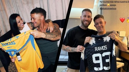 Alejandro Sanz recibe jerseys de Tigres y Rayados