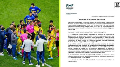 Exonera la FMF al América por alineación indebida ante Pumas