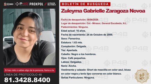  Desaparece adolescente en la colonia Mirasur de Escobedo