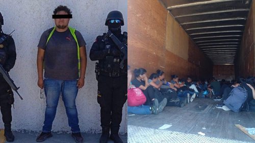 Detienen a trailero por transportar a 64 migrantes