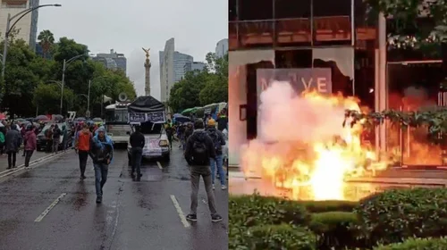 Encapuchados realizan destrozos en protesta por Ayotzinapa
