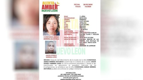 Emiten Alerta Amber por menor desaparecida en San Nicolás