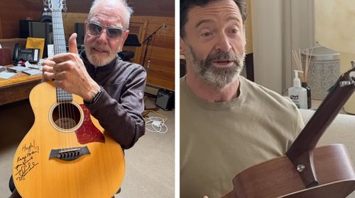 Neil Diamond regala guitarra especial a Hugh Jackman