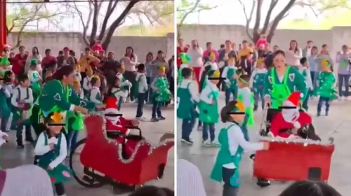 Maestra convierte silla de ruedas de alumno en trineo en Coahuila