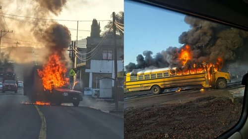 Incendian vehículos y bloquean carreteras en Michoacán