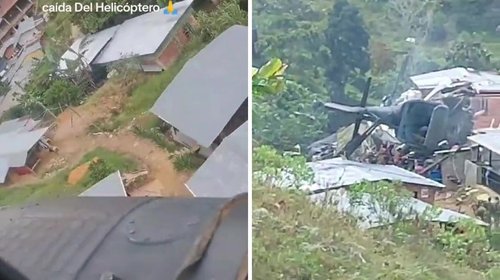 Militar capta desplome de helicóptero sobre casa en Colombia