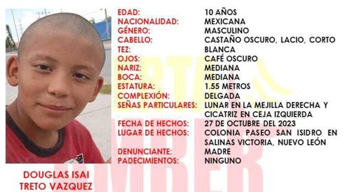 Alerta Amber: Niño de 10 años desaparece en Salinas Victoria