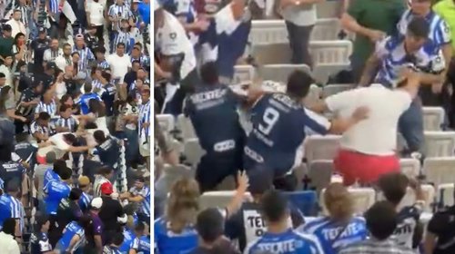 Pelean aficionados tras eliminación de Rayados