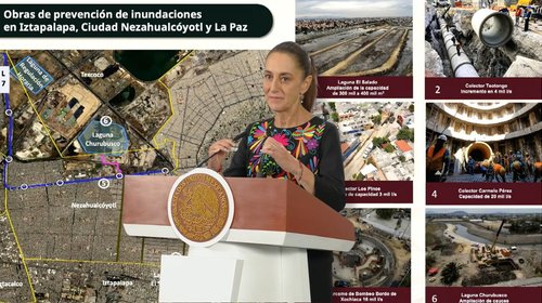 Presenta Sheinbaum obras para frenar inundaciones en México